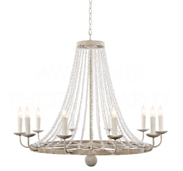 10-Light Chandelier with rustic white finish and crystal beads